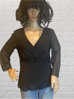 b.i.y.a.y.c.d.a. Career Black V-neck 3/4 Sleeves Lace Blouse Top Size Medium EUC